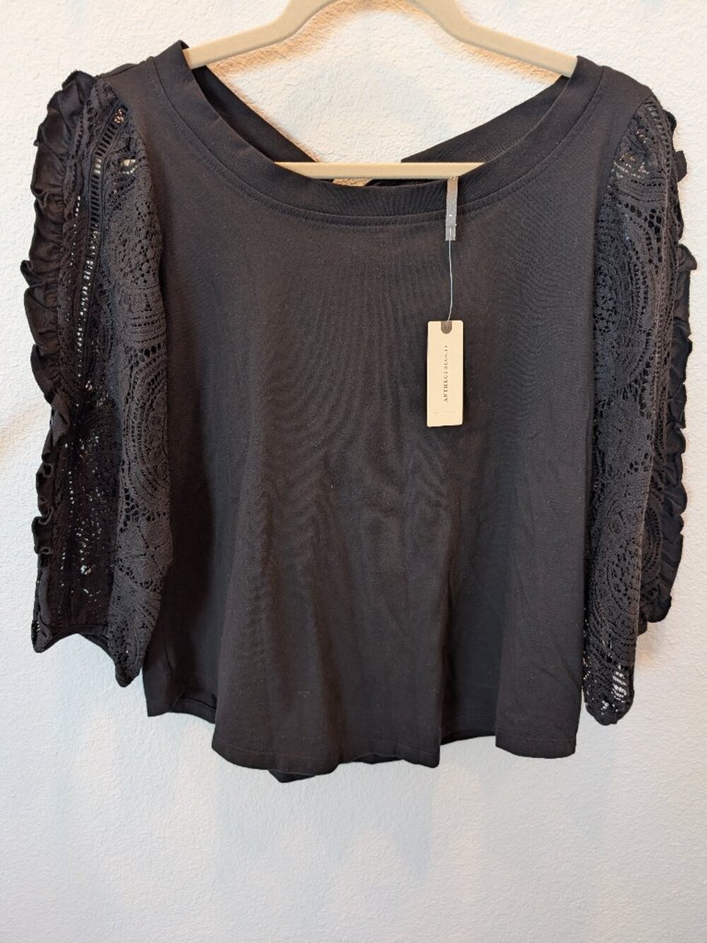 Anthropologie Cotton Blouse - crochet style sleeves and tie on back